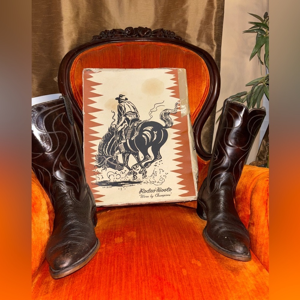 Vintage Rodeo Cowboy Boots pointed Toe Genuine Leather Western Brown 10.5 - Picture 8 of 10